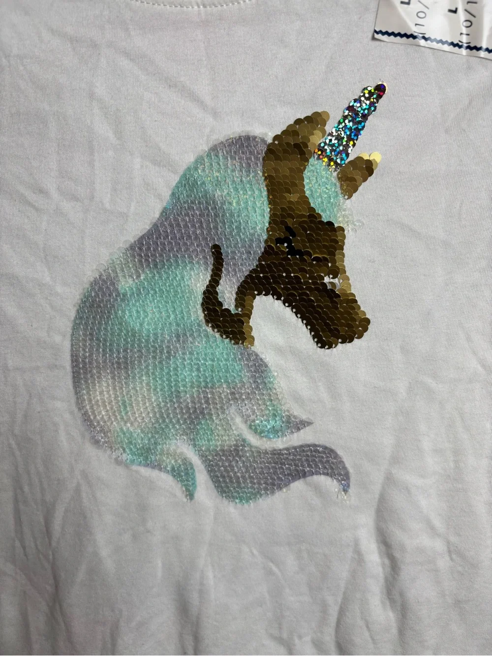 Cat & Jack White Long-Sleeve Tee with Sequin Mint & Silver Unicorn